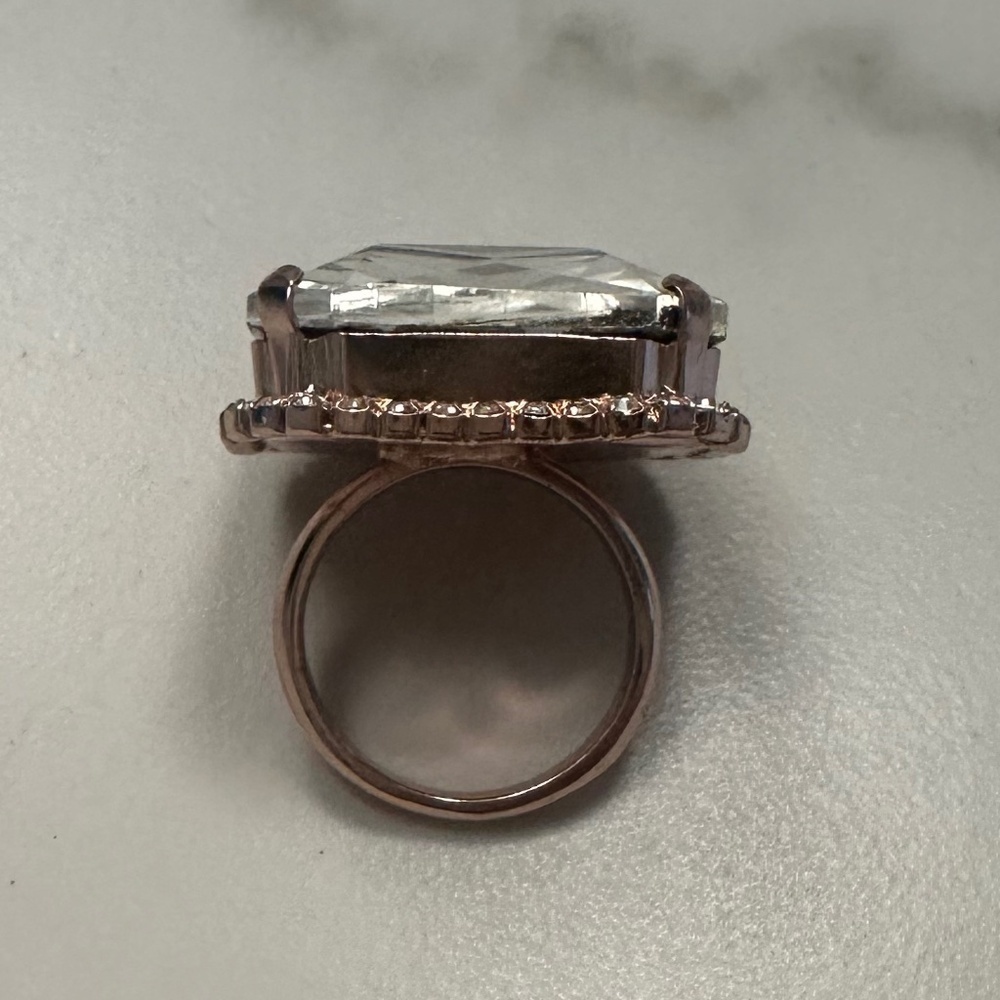 REBEKAH PRICE - Statement Square Crystal Ring in Rose Gold Plated Square Ring - Picture 10 of 12
